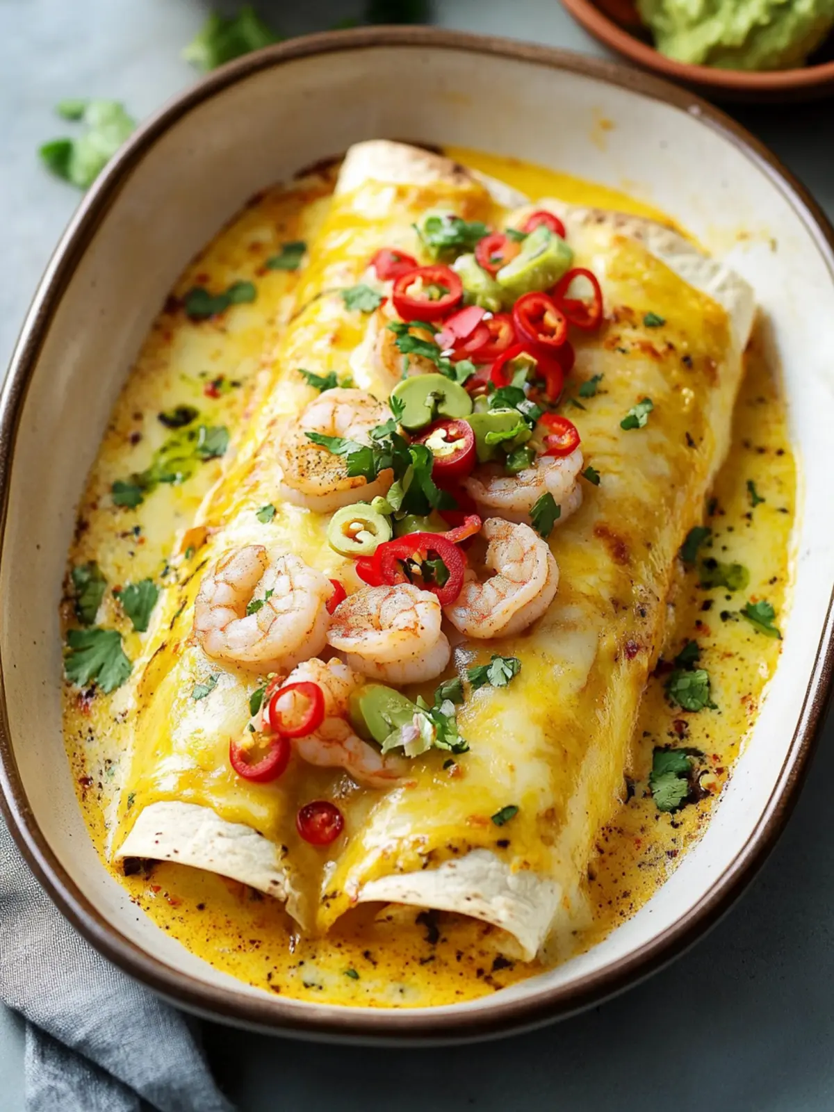 Flavorful Shrimp Enchiladas with Zesty Yellow Mole Sauce 2 Shrimp Enchiladas