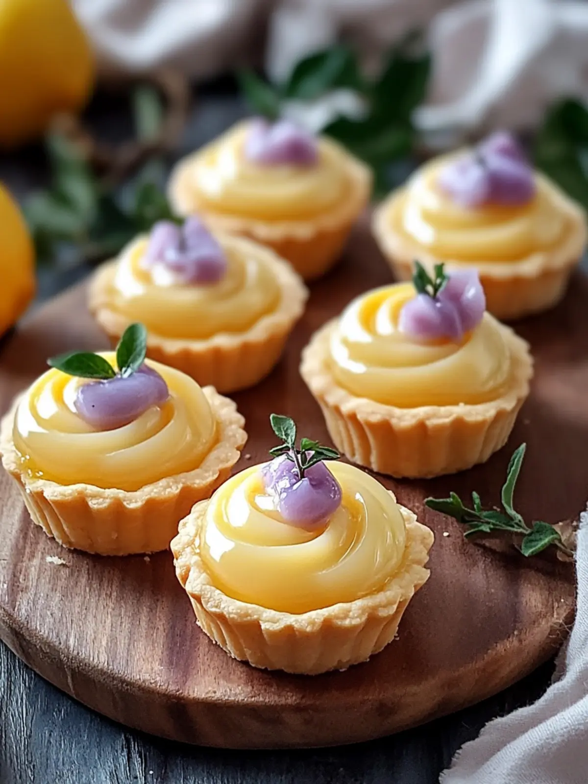 Mini Lemon Tart Delight with Whimsical Lilac Meringue 3 Mini Lemon Tart