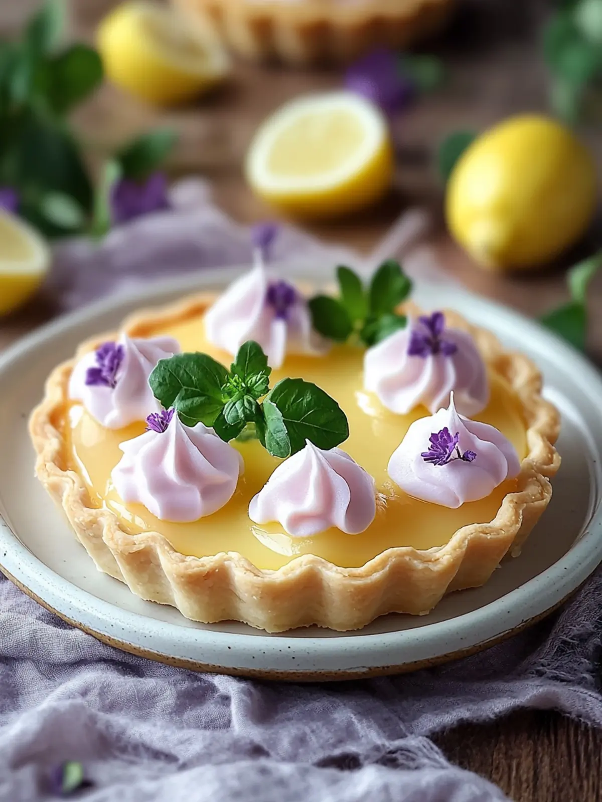Mini Lemon Tart Delight with Whimsical Lilac Meringue 5 Mini Lemon Tart