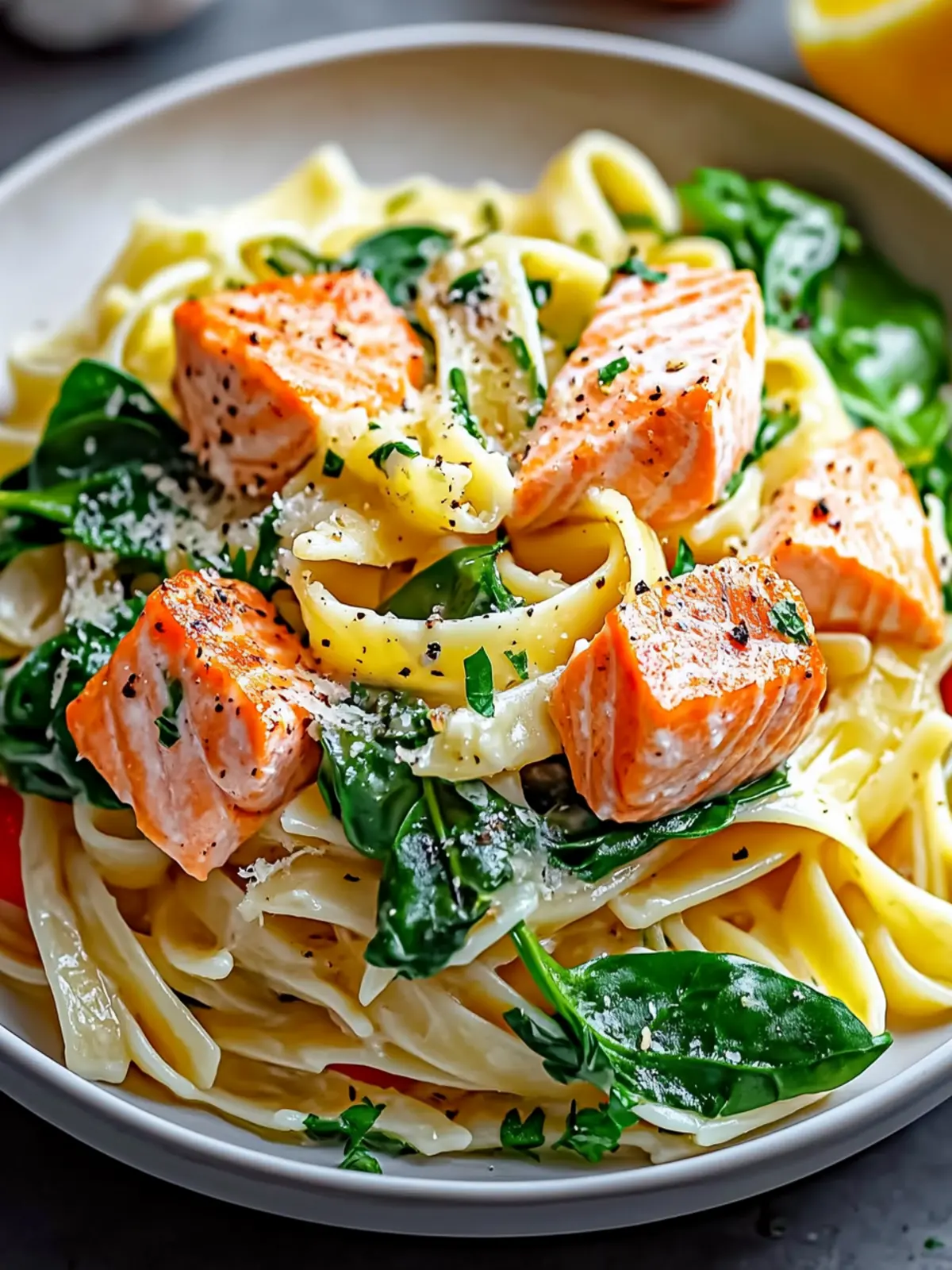 Salmon Spinach Pasta Dish