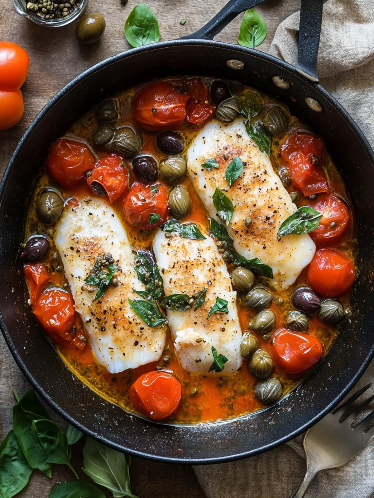 Delicious Cod Provençal with Tomatoes, Capers, and Olives Ready in 30 Minutes 4 Cod Provençal with Tomatoes, Capers and Olives