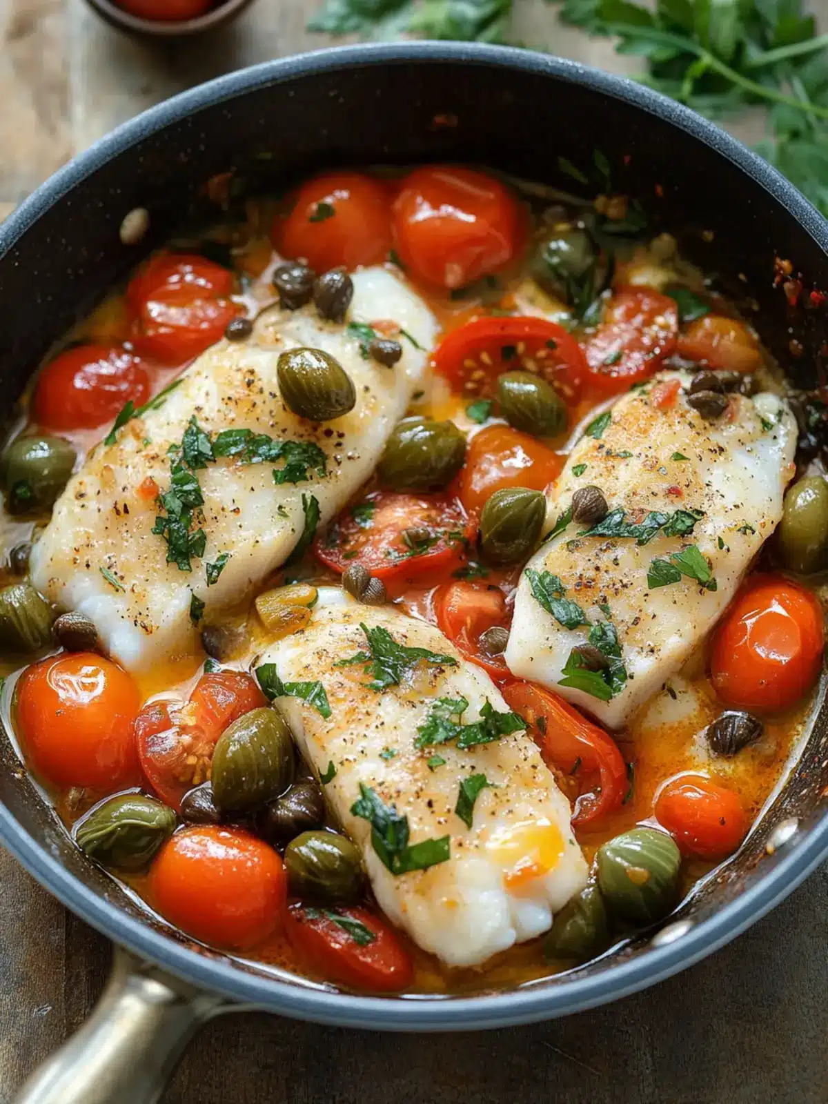 Cod Provençal with Tomatoes, Capers and Olives