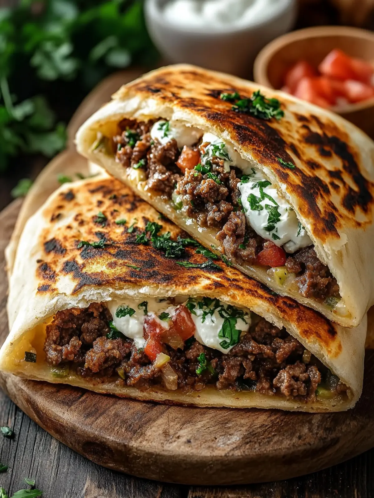Greek Beef Stuffed Pita with Zesty Lemon Garlic Yogurt 3 Greek Beef Stuffed Pita