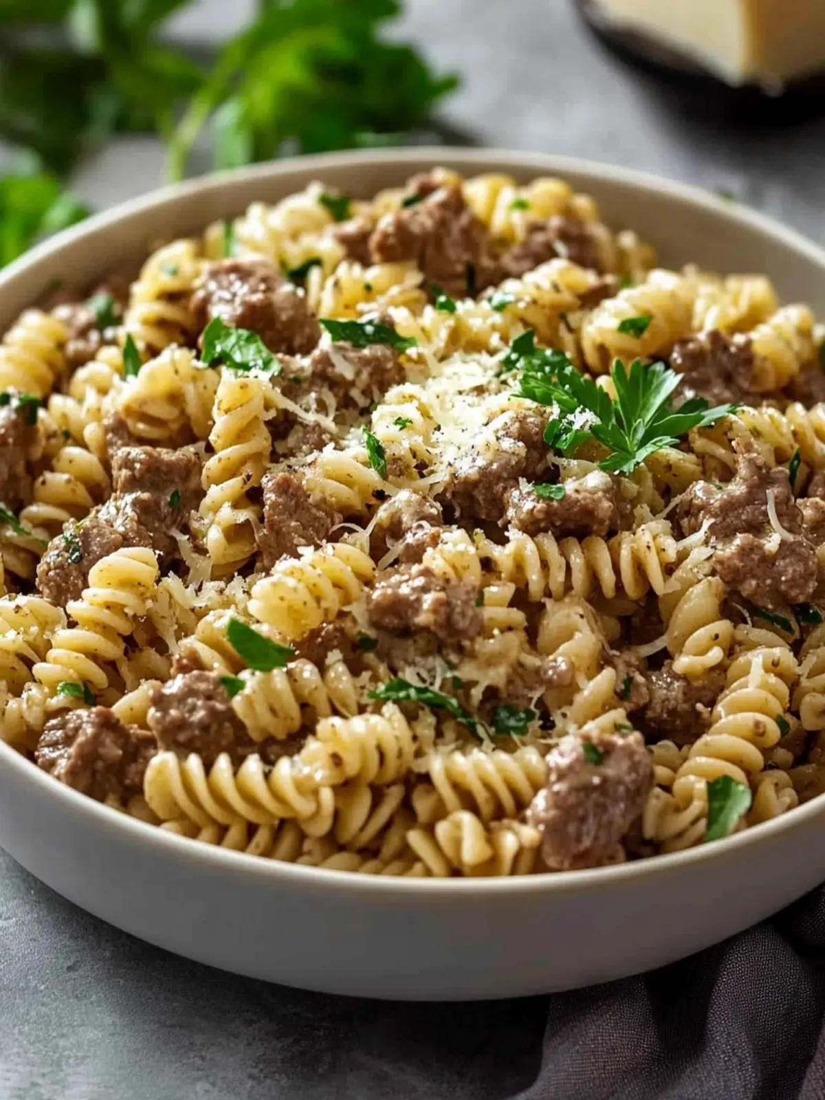 Savory Beef and Rotini in Garlic Parmesan Sauce in 30 Minutes 3 Beef and Rotini in Garlic Parmesan Sauce