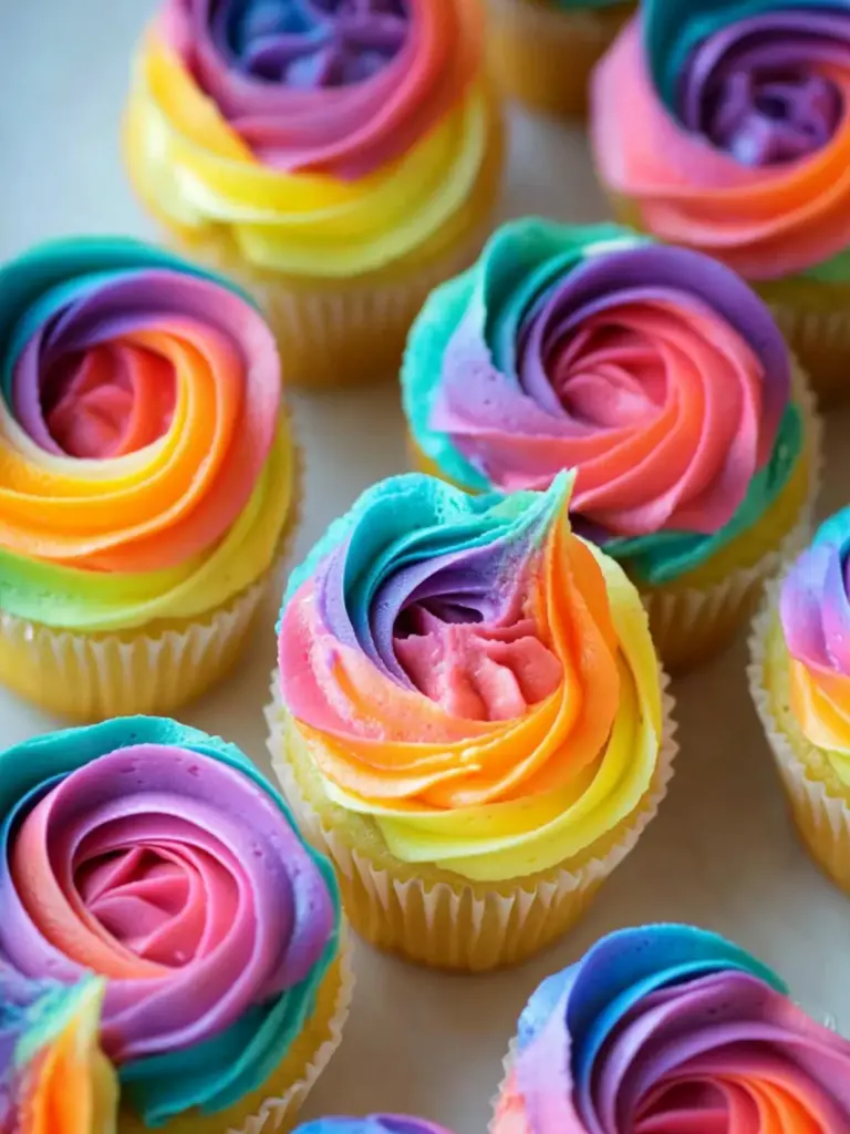 Rainbow Buttercream Cupcakes