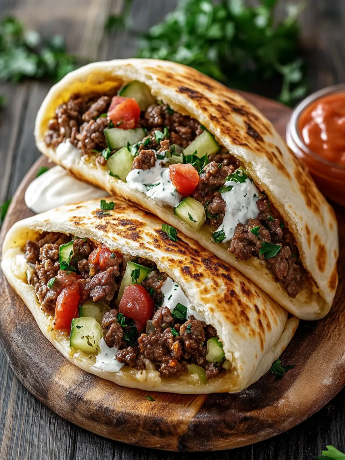 Greek Beef Stuffed Pita with Zesty Lemon Garlic Yogurt 2 Greek Beef Stuffed Pita