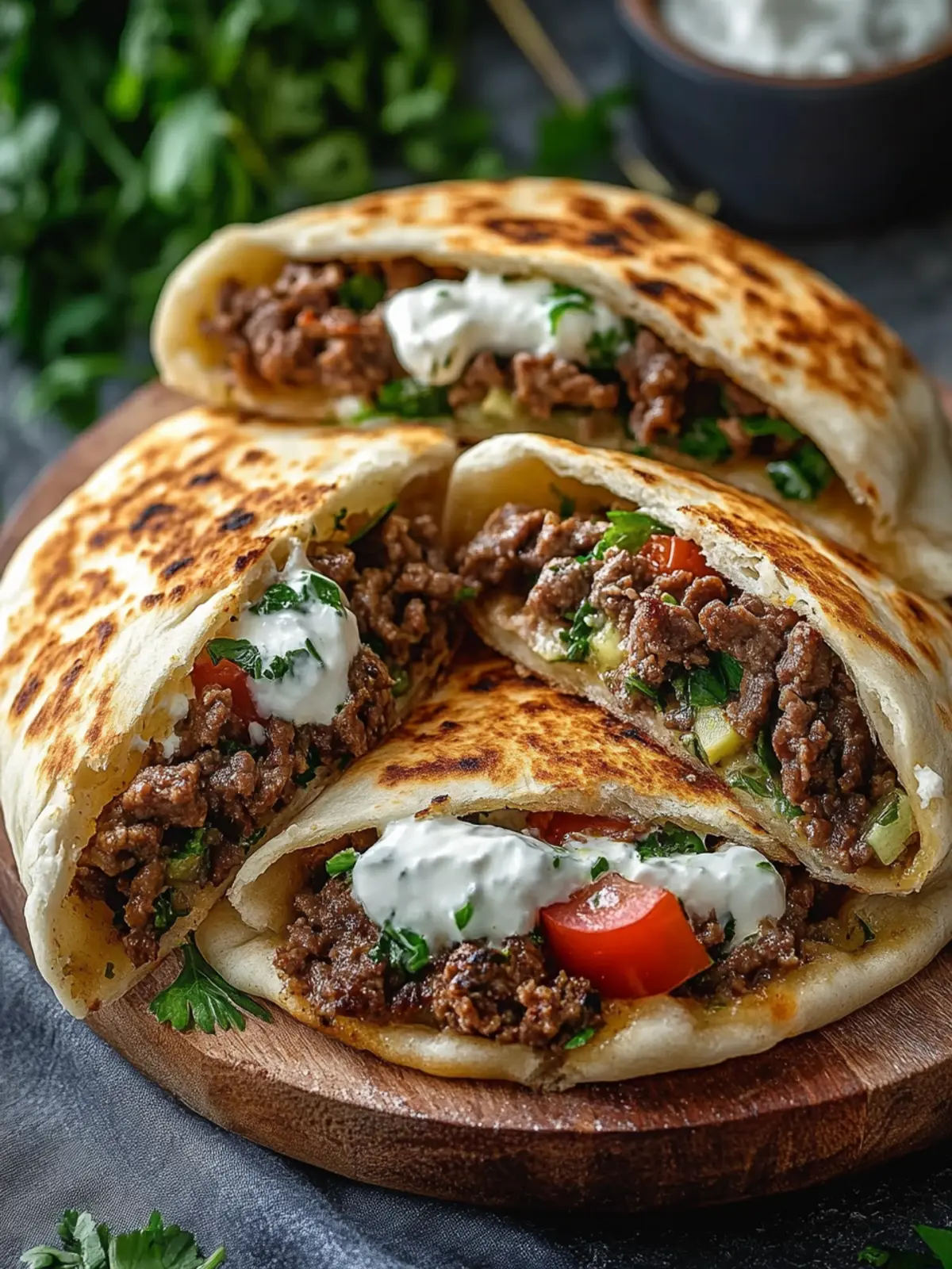Greek Beef Stuffed Pita with Zesty Lemon Garlic Yogurt 4 Greek Beef Stuffed Pita