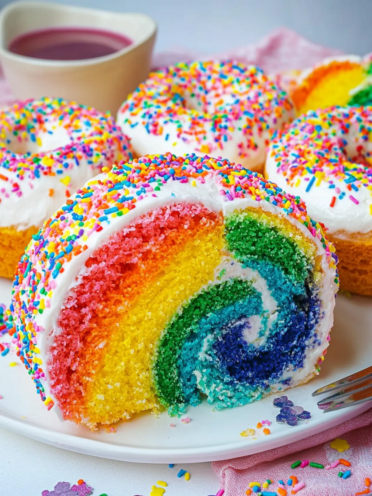 Vibrant Rainbow Cake Roll with Funfetti Cream Delight 4 Rainbow Cake Roll