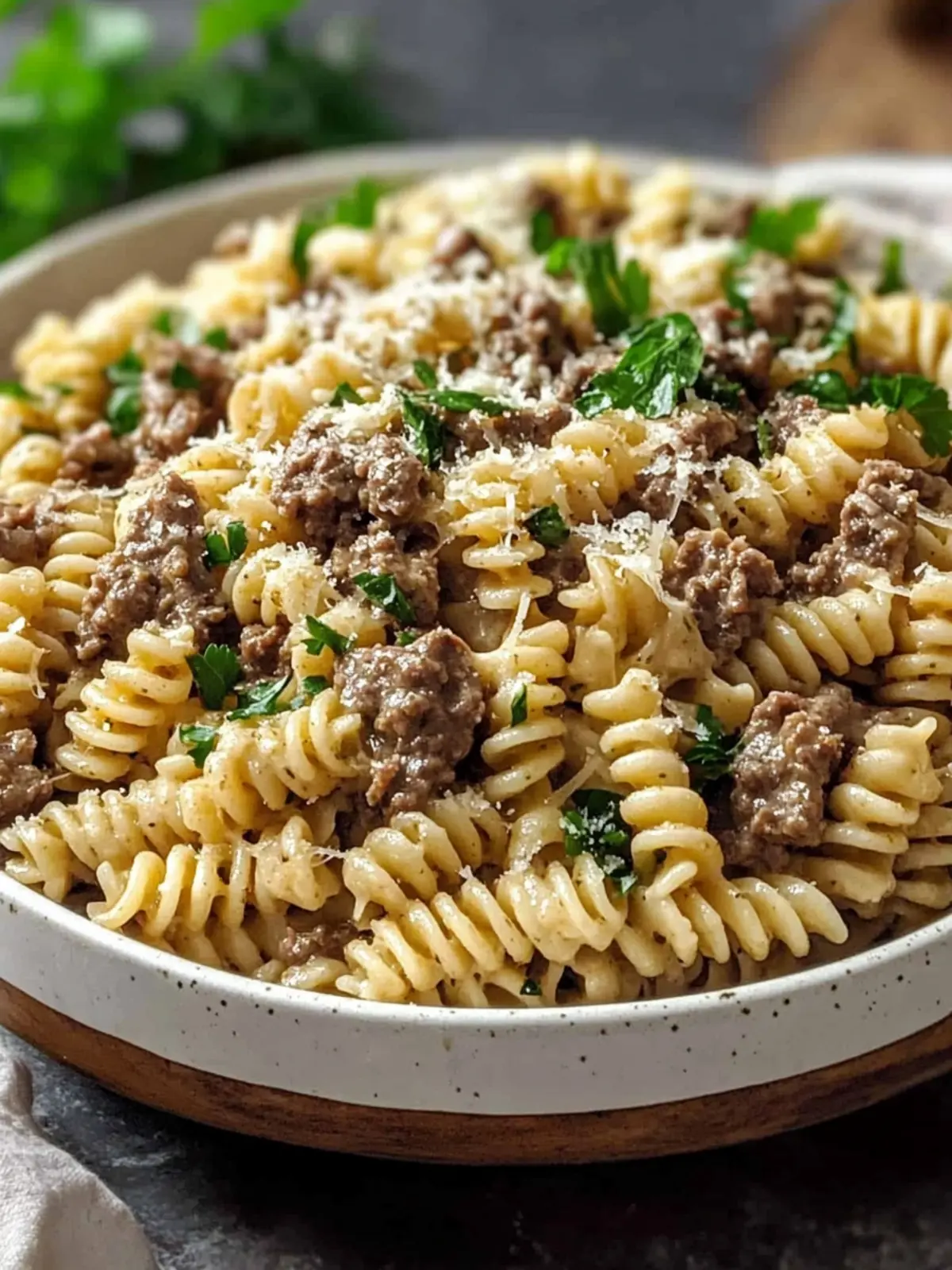 Savory Beef and Rotini in Garlic Parmesan Sauce in 30 Minutes 5 Beef and Rotini in Garlic Parmesan Sauce