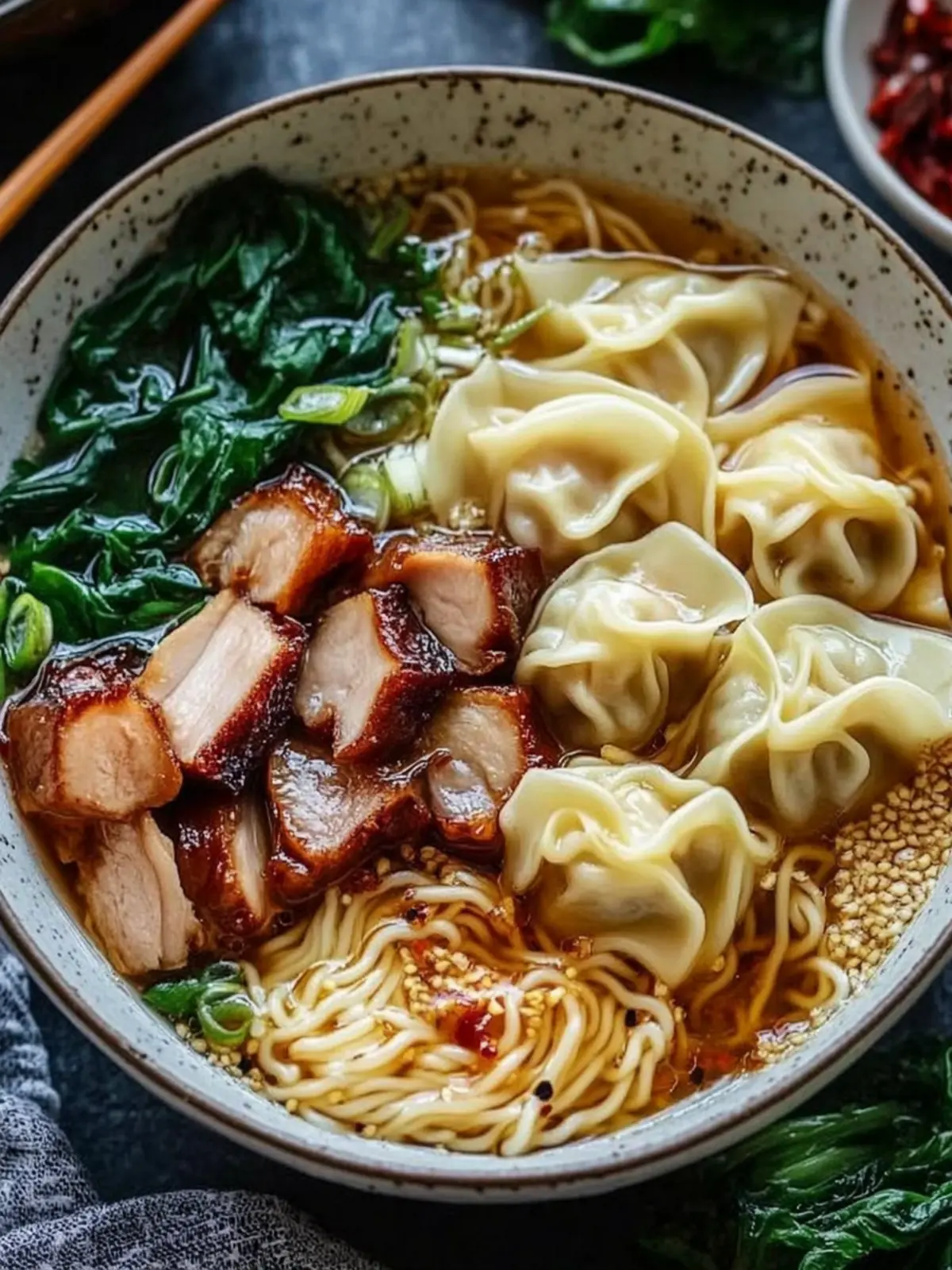 Warm Up with Wonton Char Siu Noodle Soup Delight 3 Wonton Char Siu Noodle Soup