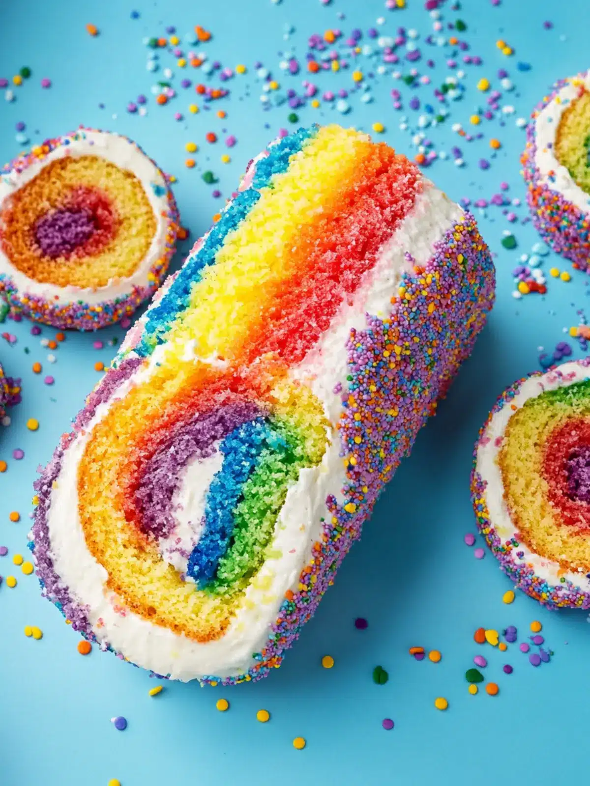 Vibrant Rainbow Cake Roll with Funfetti Cream Delight 5 Rainbow Cake Roll