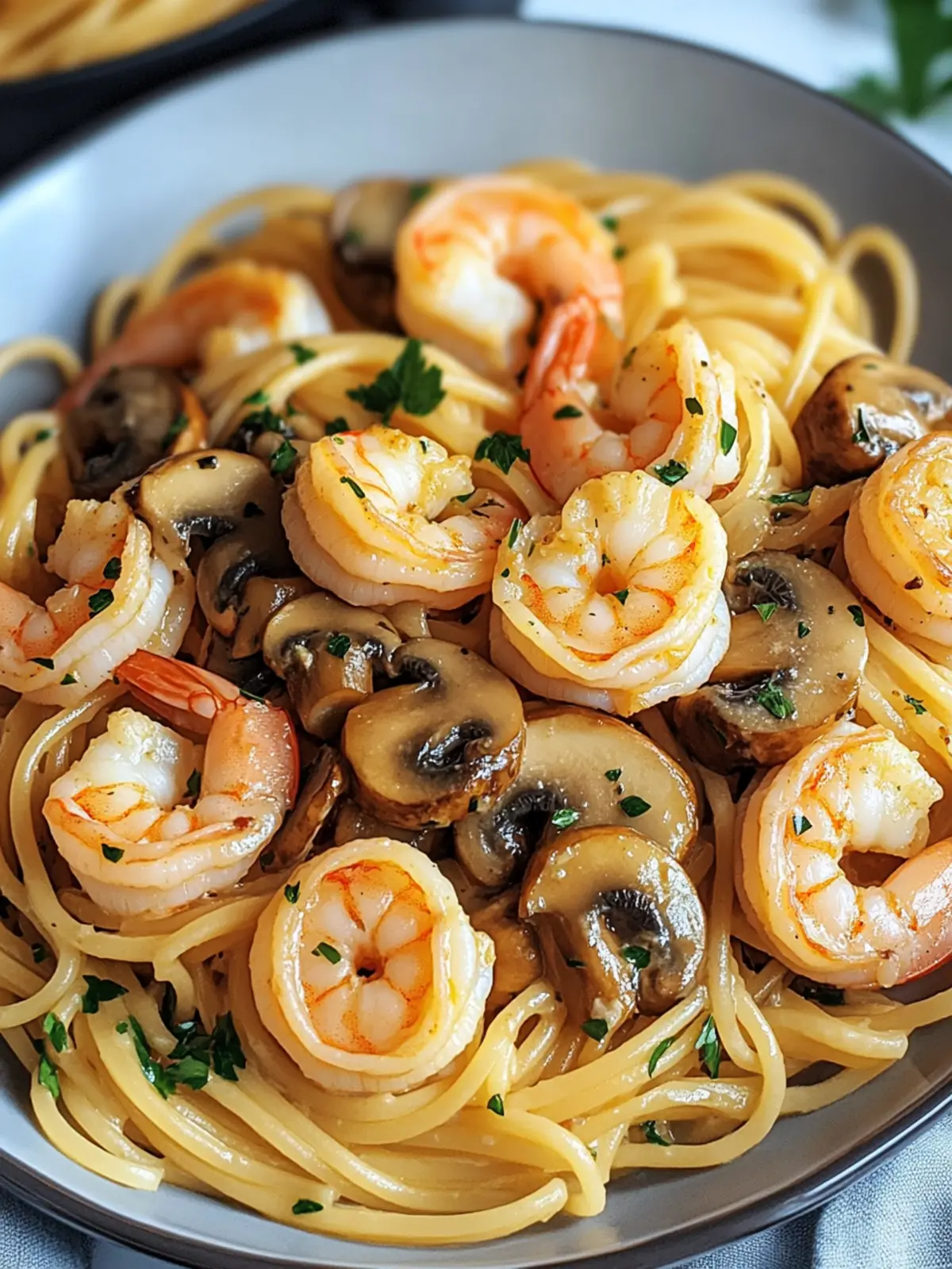 Mushroom Garlic Shrimp Pasta