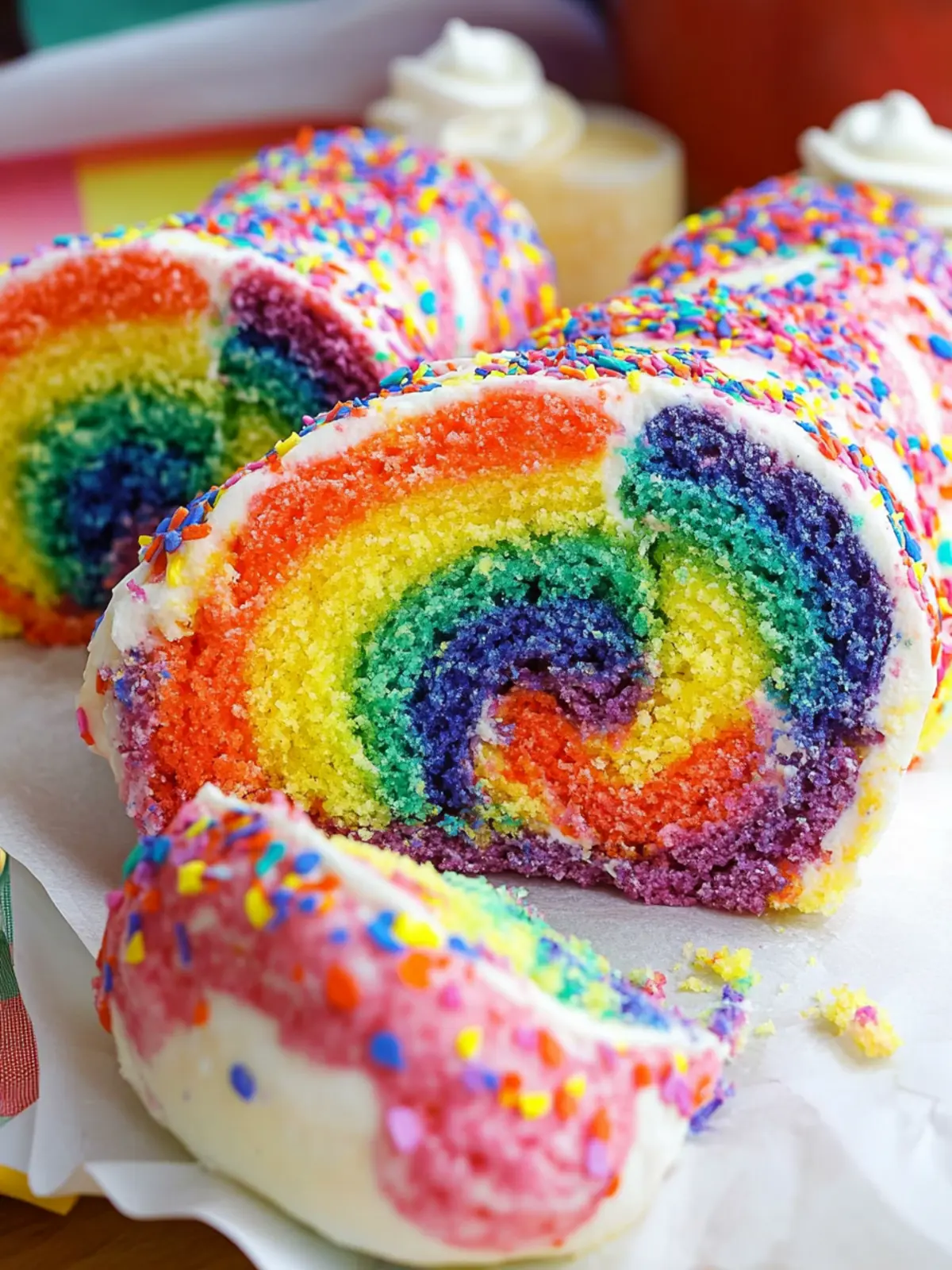 Vibrant Rainbow Cake Roll with Funfetti Cream Delight 2 Rainbow Cake Roll