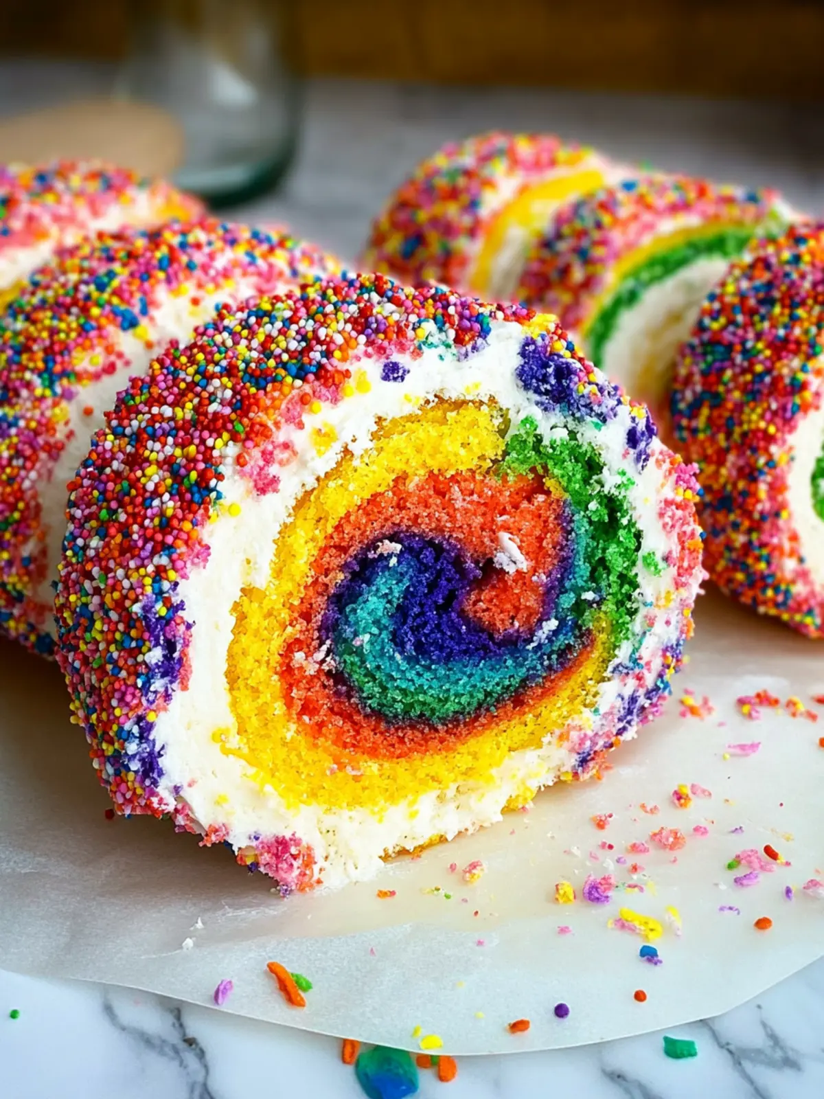 Vibrant Rainbow Cake Roll with Funfetti Cream Delight 3 Rainbow Cake Roll