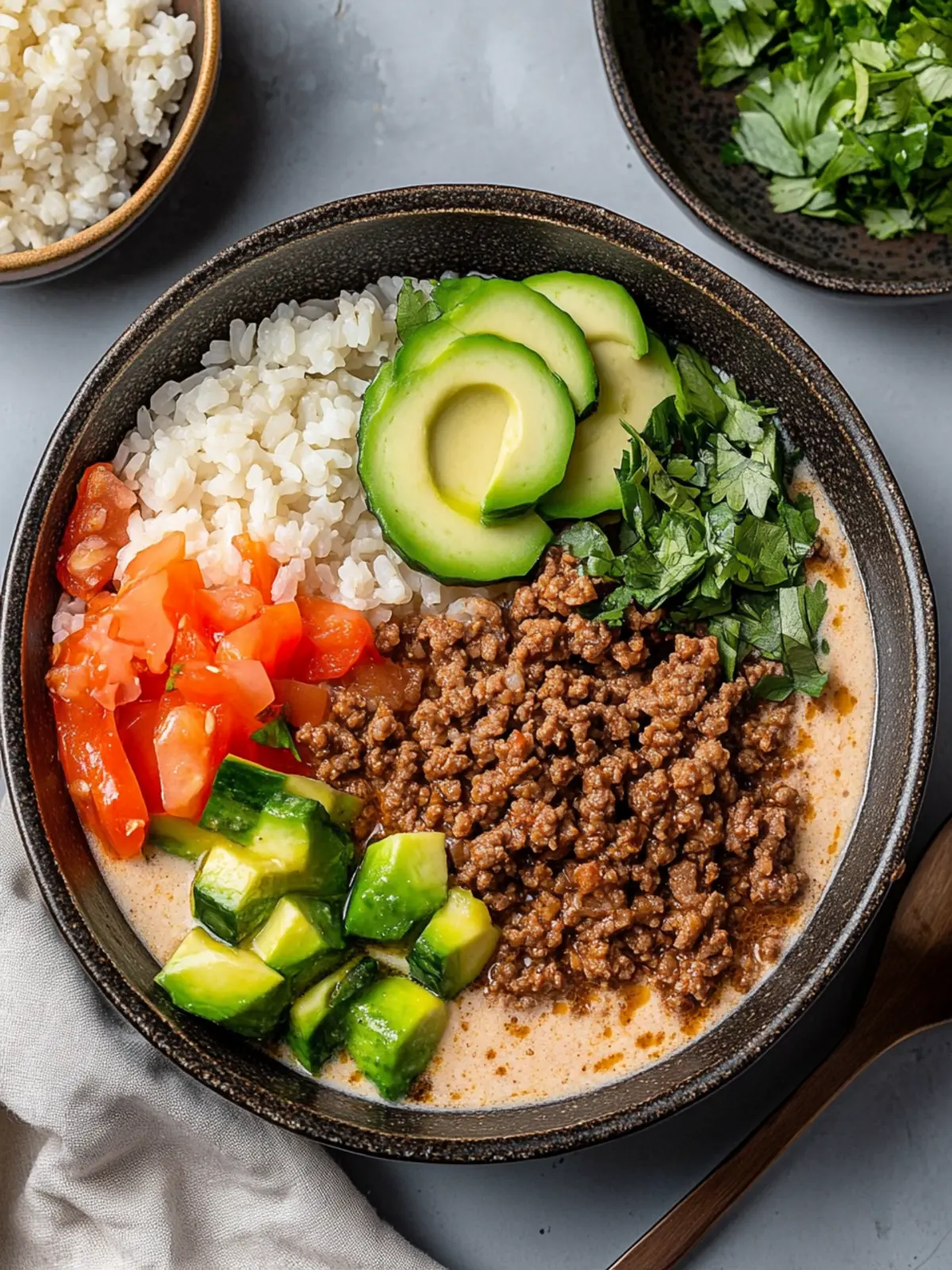Ground Beef and Rice Broth Bowls