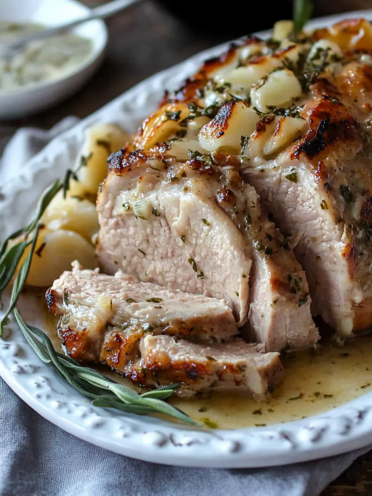 Savory Garlic Herb Pork Roast with Creamy White Wine Gravy 5 Garlic Herb Pork Roast and Creamy White Wine Gravy