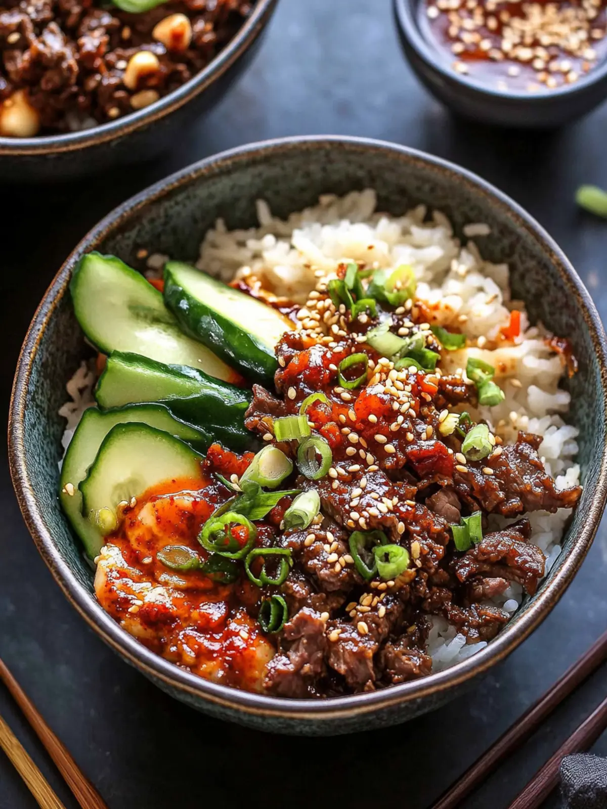 Korean Gochujang Beef Bowls with Crunchy Cucumber Salad 2 Korean Gochujang Beef Bowls