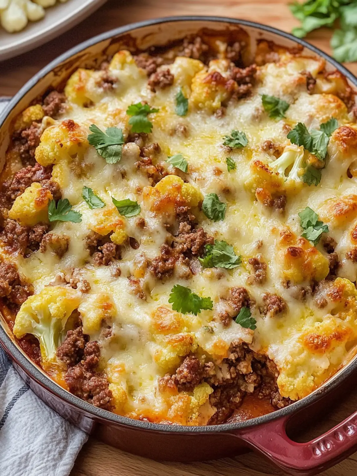 Cheesy Ground Beef & Cauliflower Casserole