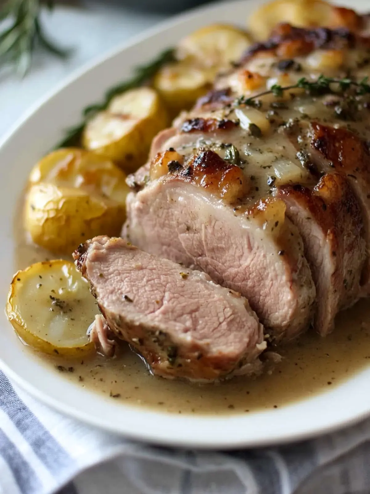 Savory Garlic Herb Pork Roast with Creamy White Wine Gravy 4 Garlic Herb Pork Roast and Creamy White Wine Gravy