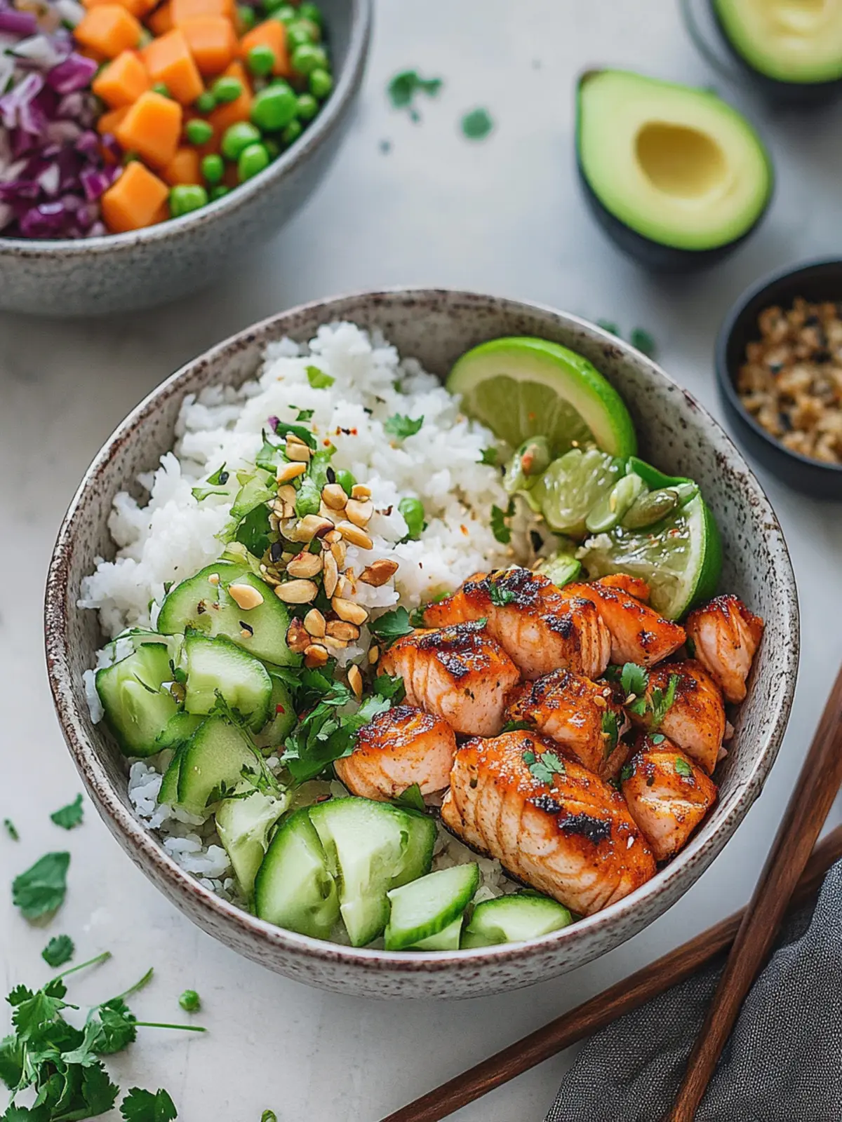 Spicy Salmon Bowls with Coconut Rice for a Quick Bistro Night 3 Spicy Salmon Bowls with Coconut Rice