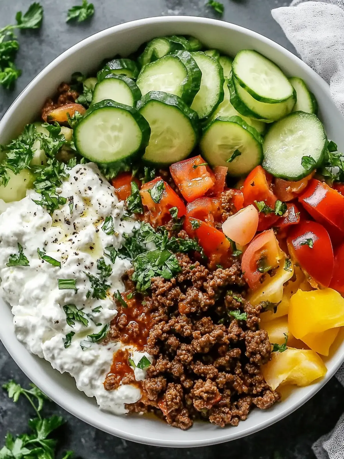 Greek Ground Beef Bowl with Tzatziki: A Mediterranean Delight 4 Greek Ground Beef Bowl