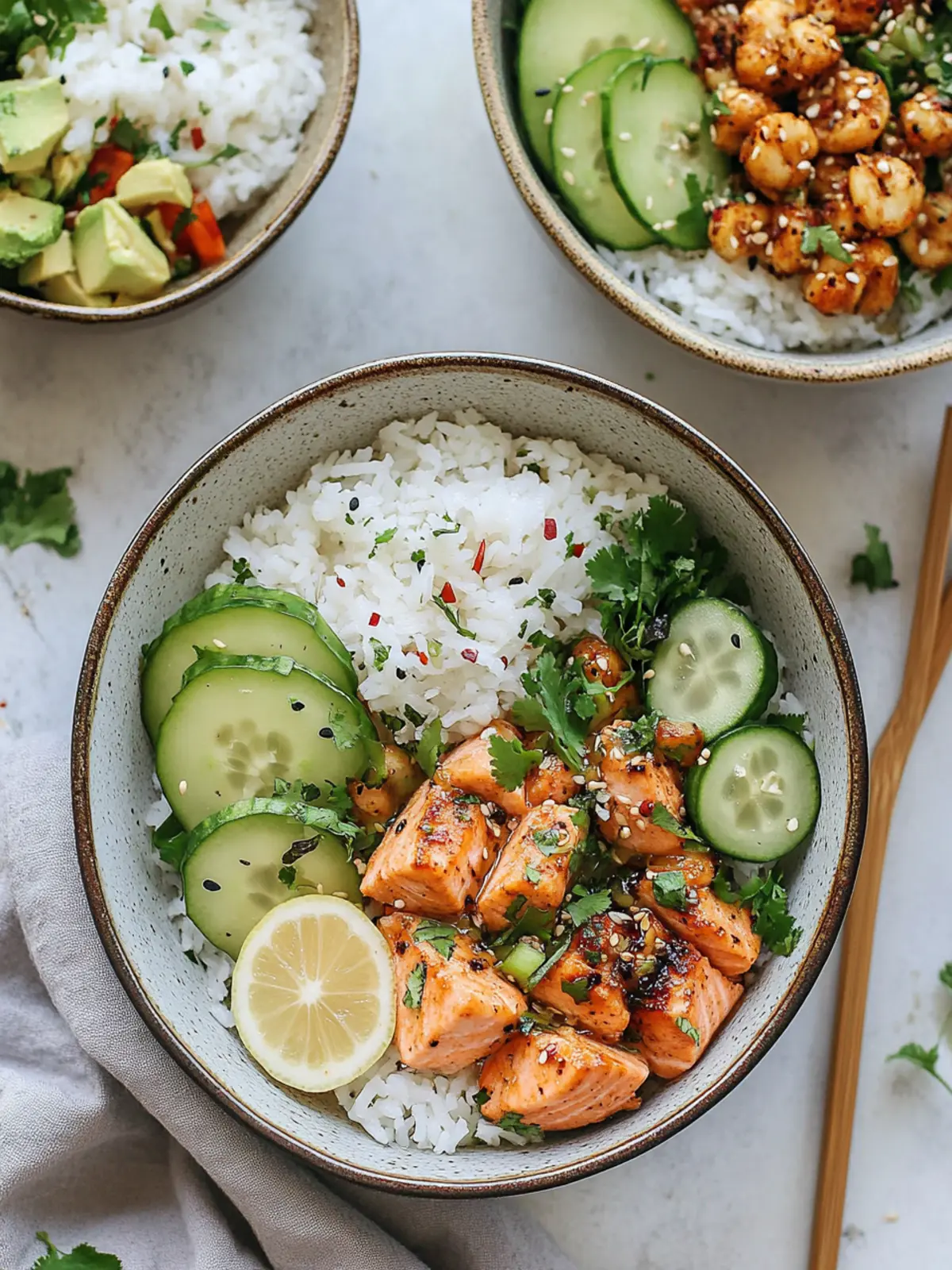 Spicy Salmon Bowls with Coconut Rice for a Quick Delight 3 Spicy Salmon Bowls with Coconut Rice