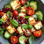 Pomegranate Halloumi Delight with Cucumber and Tomato Burst 6 Cumcumber Cherry Tomato Basil Pomegranate Halloumi
