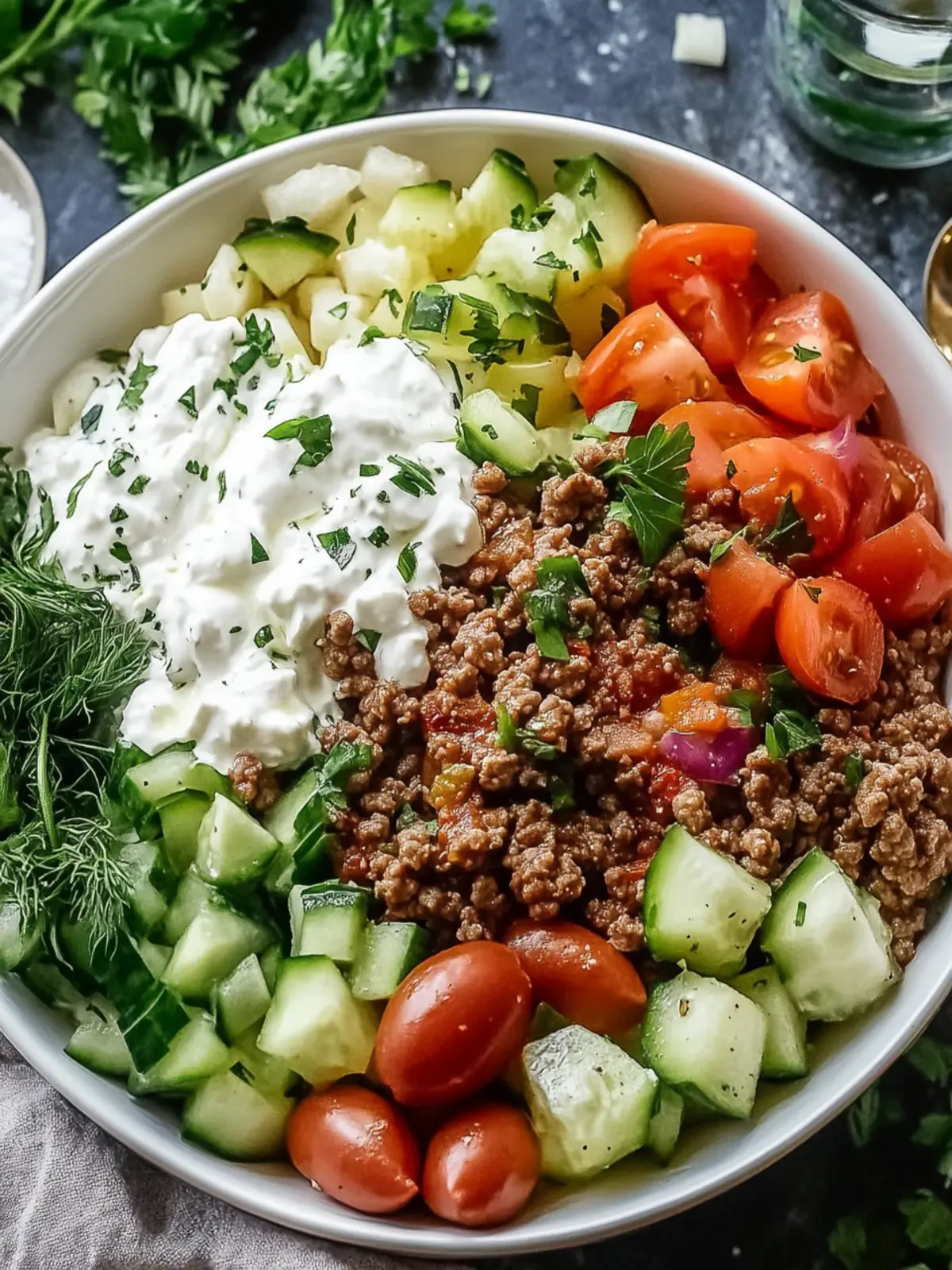 Greek Ground Beef Bowl with Tzatziki: A Mediterranean Delight 2 Greek Ground Beef Bowl