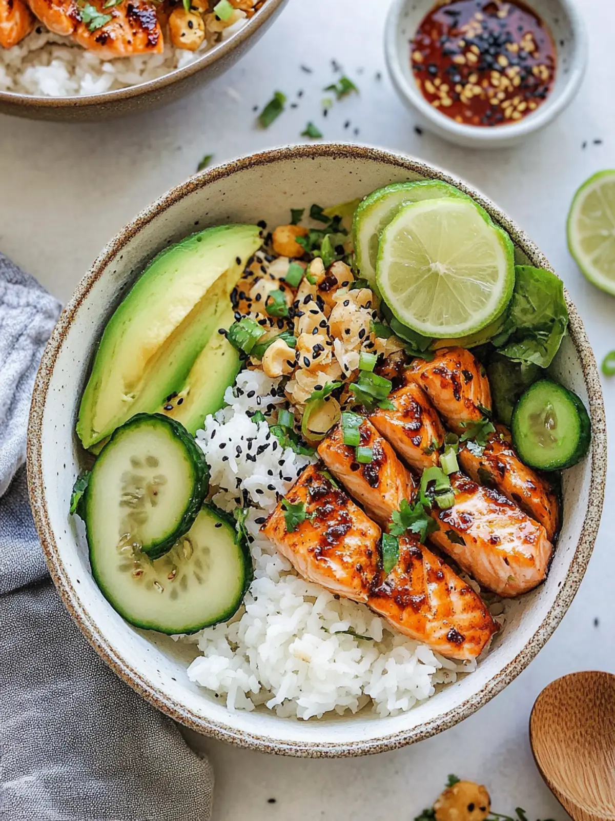 Spicy Salmon Bowls with Coconut Rice for a Quick Delight 4 Spicy Salmon Bowls with Coconut Rice