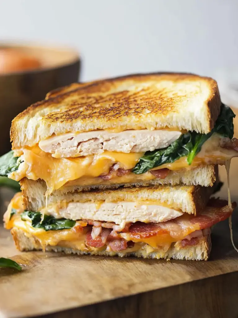 Turkey Melt with Cheddar, Spinach, and Bacon
