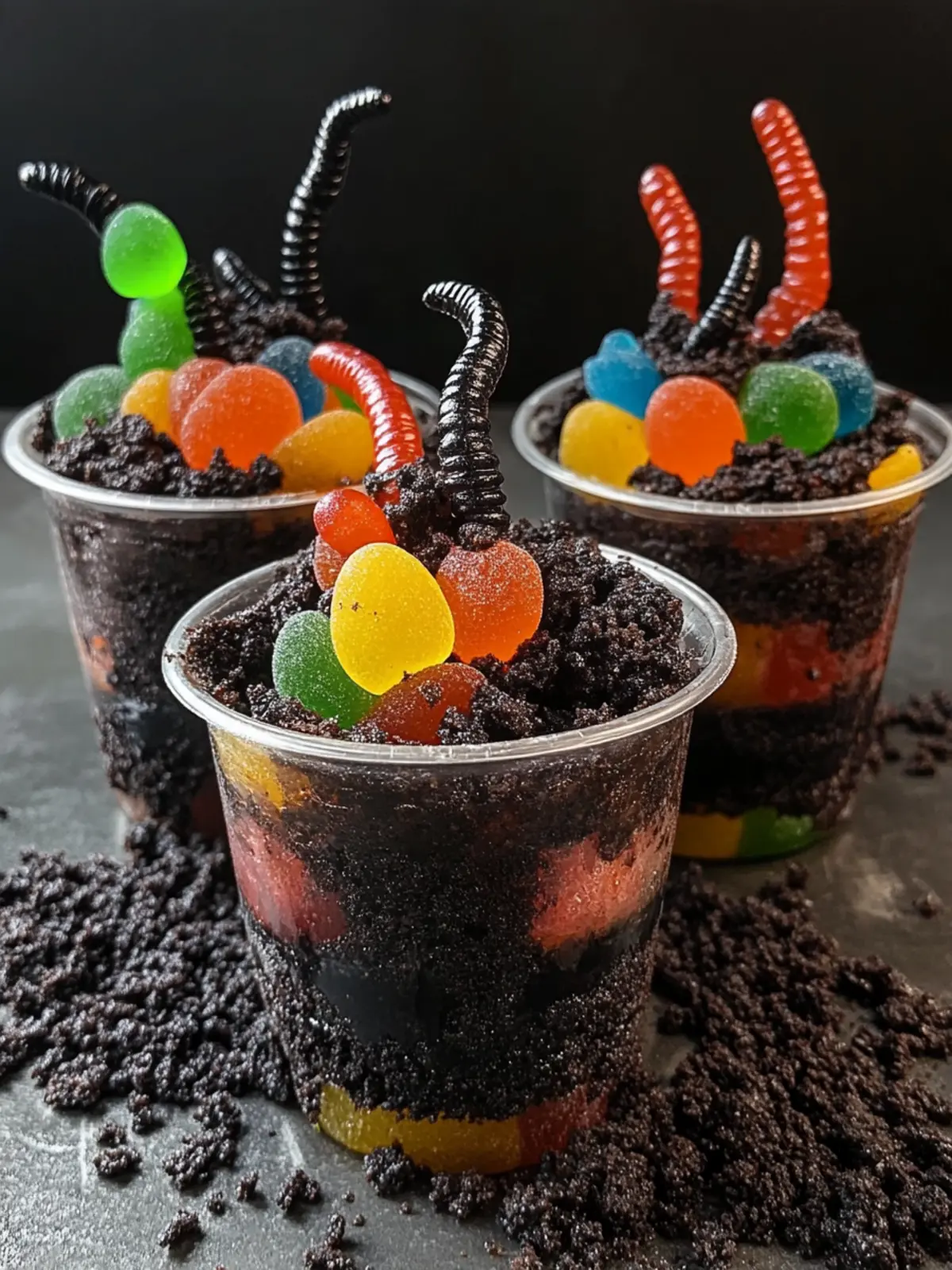 Graveyard Dirt Pudding Cups with Gummy Worms for Spooky Fun 3 Graveyard Dirt Pudding Cups with Gummy Worms