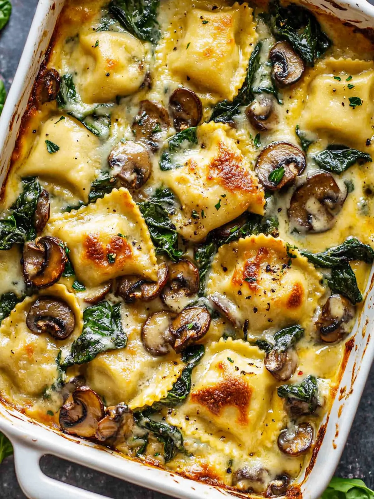 Cheesy Mushroom Ravioli Casserole with Spinach in 30 Minutes 5 Cheesy Mushroom Ravioli Casserole with Spinach
