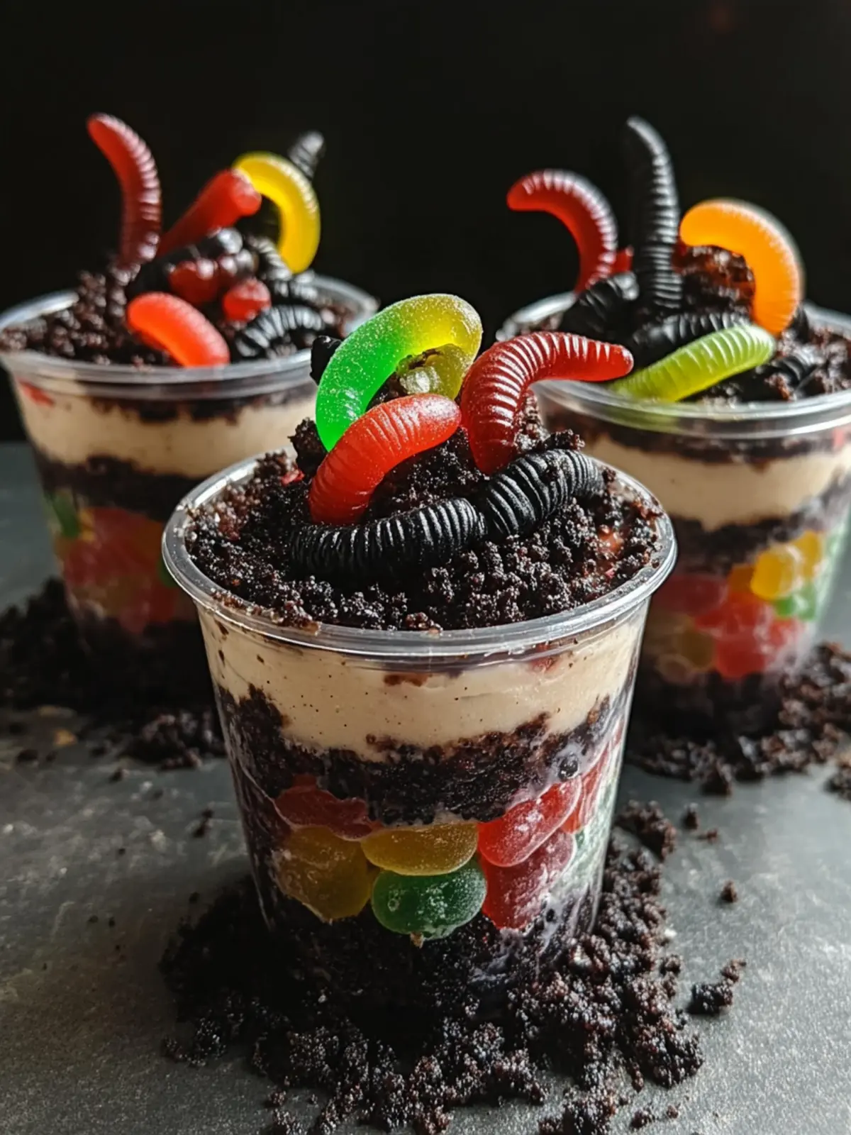 Graveyard Dirt Pudding Cups with Gummy Worms for Spooky Fun 2 Graveyard Dirt Pudding Cups with Gummy Worms