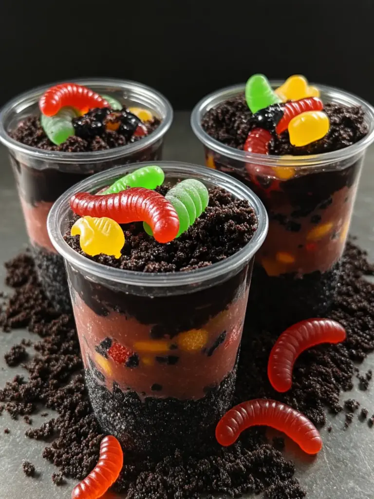 Graveyard Dirt Pudding Cups with Gummy Worms