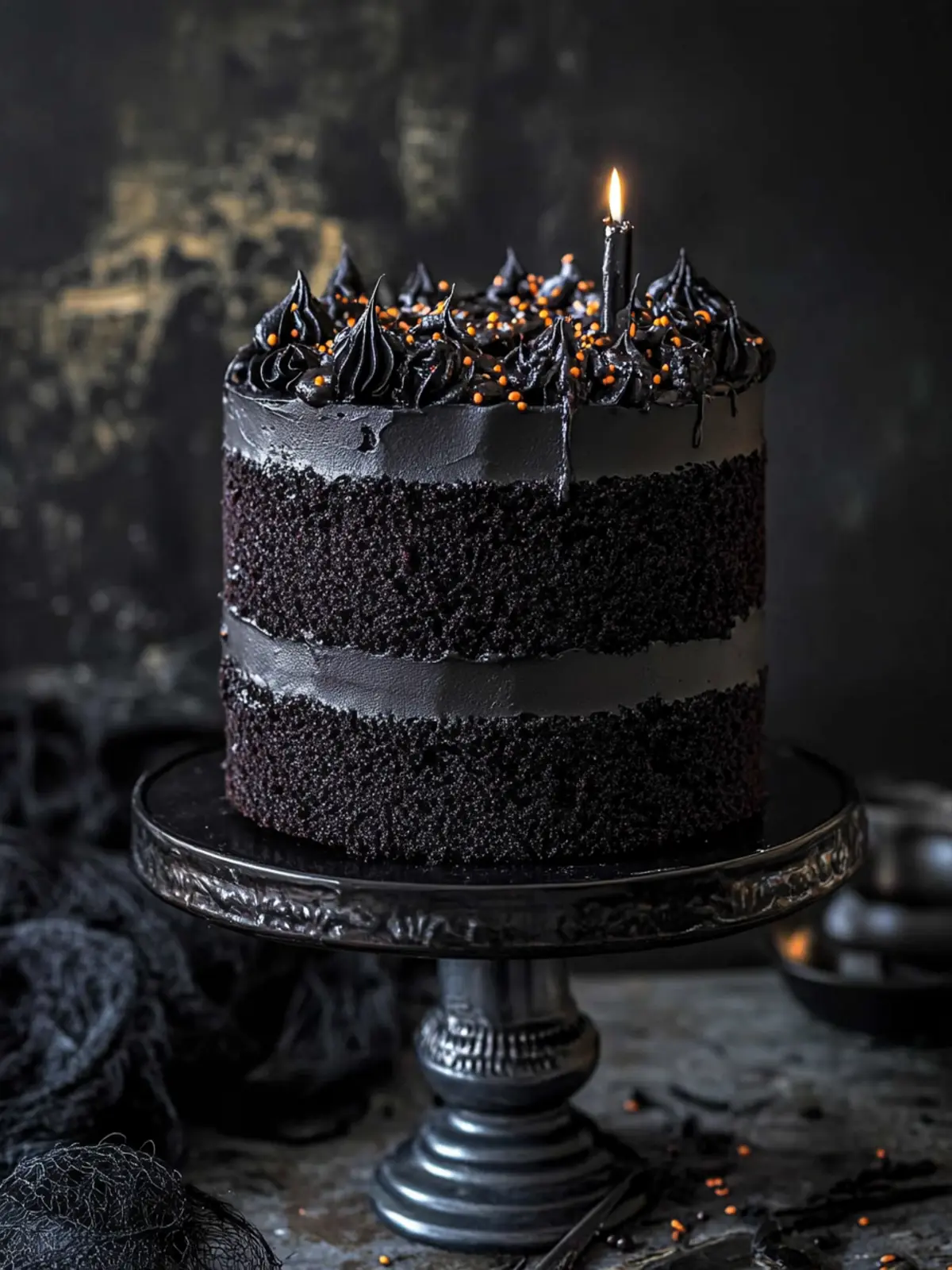 Decadent Black Velvet Halloween Cake for Spooky Celebrations 2 Black Velvet Halloween Cake
