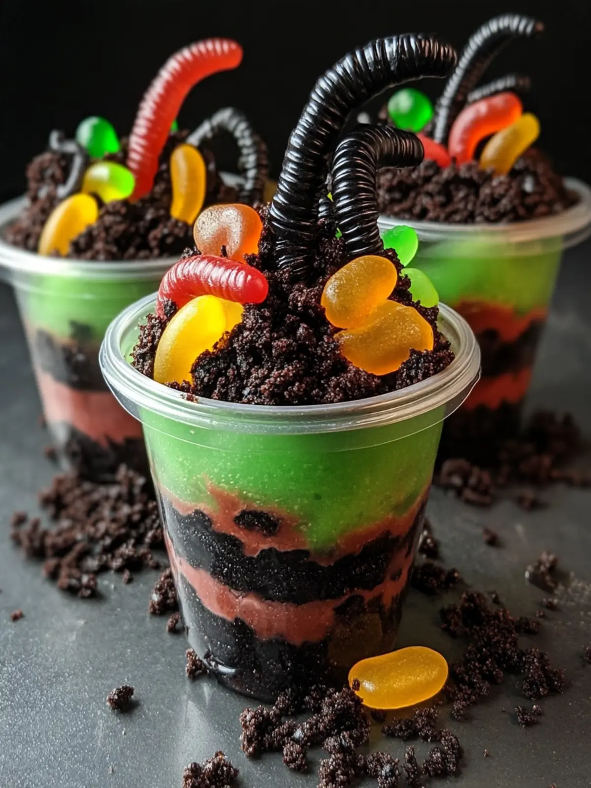 Graveyard Dirt Pudding Cups with Gummy Worms for Spooky Fun 4 Graveyard Dirt Pudding Cups with Gummy Worms