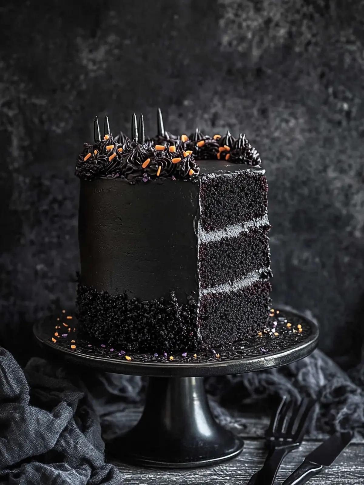 Decadent Black Velvet Halloween Cake for Spooky Celebrations 3 Black Velvet Halloween Cake