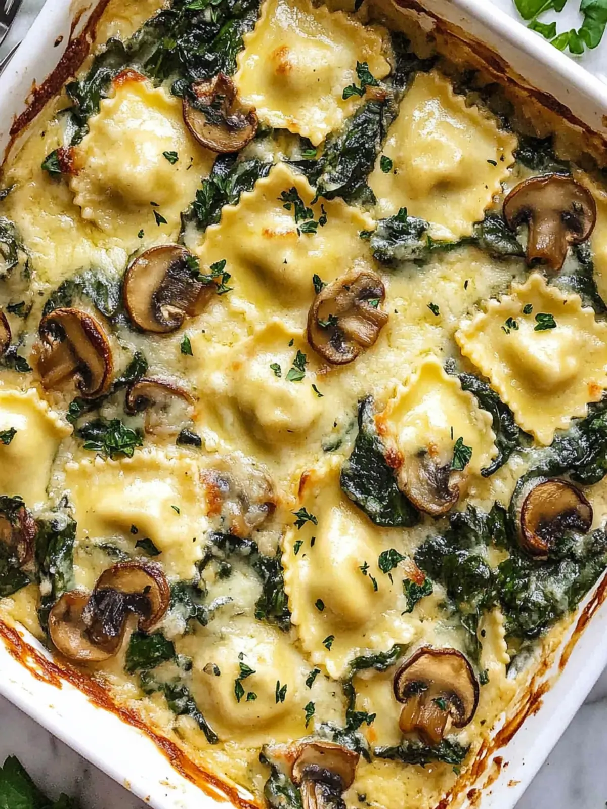 Cheesy Mushroom Ravioli Casserole with Spinach in 30 Minutes 3 Cheesy Mushroom Ravioli Casserole with Spinach