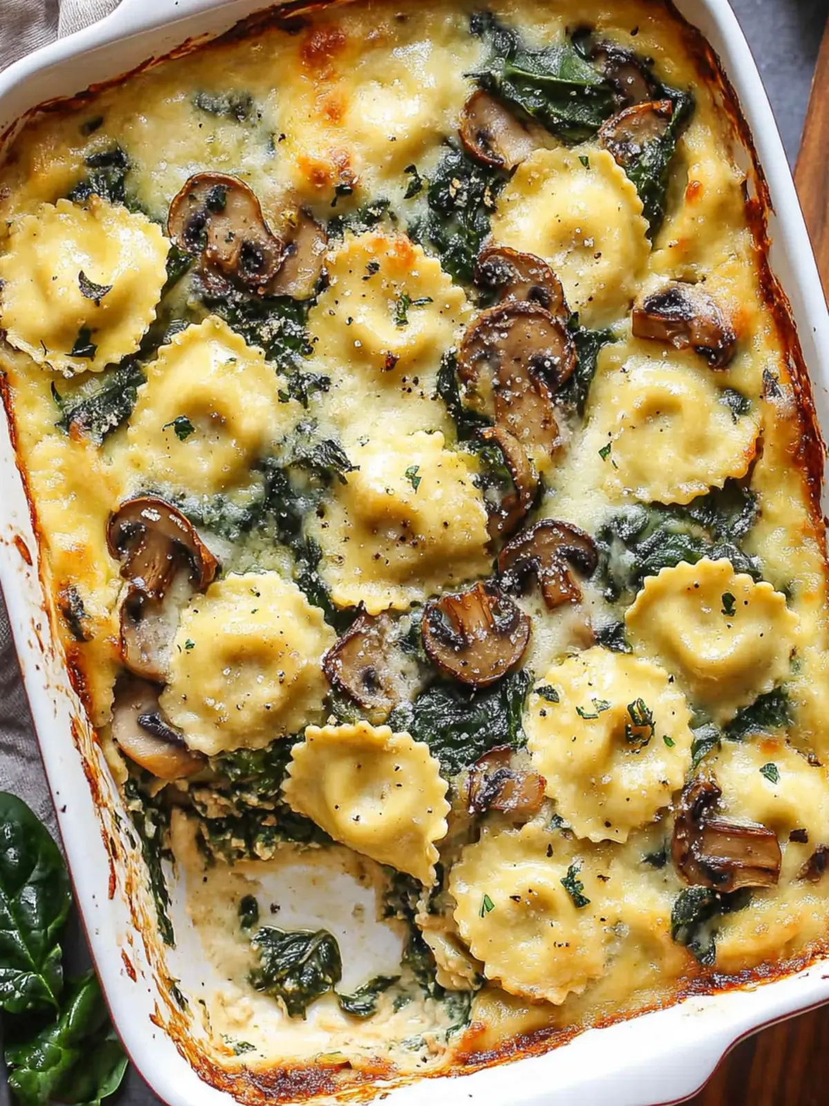 Cheesy Mushroom Ravioli Casserole with Spinach in 30 Minutes 4 Cheesy Mushroom Ravioli Casserole with Spinach