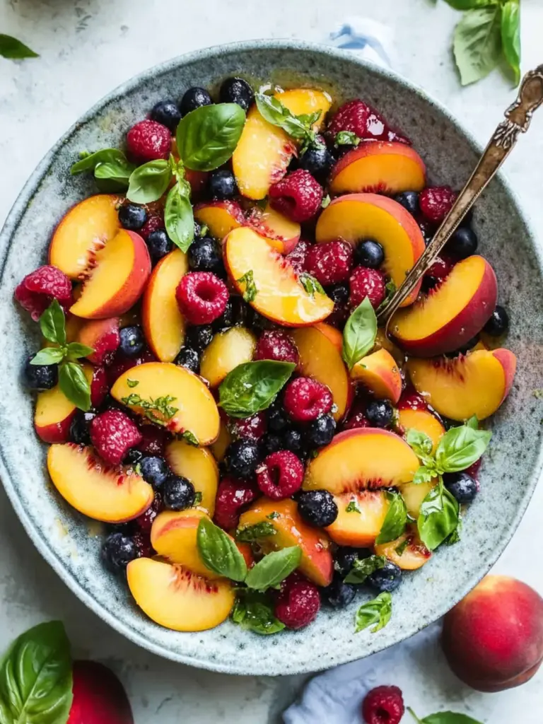 Honey Lime Basil Peach Fruit Salad