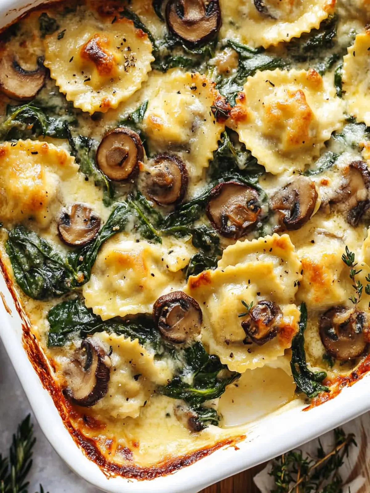 Cheesy Mushroom Ravioli Casserole with Spinach in 30 Minutes 2 Cheesy Mushroom Ravioli Casserole with Spinach