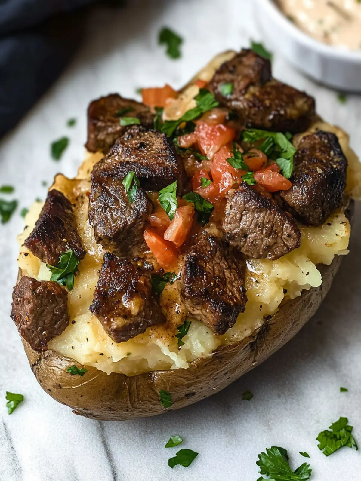 Savor Loaded Baked Potato with Steak Bites for Ultimate Comfort 4 Loaded Baked Potato with Steak Bites